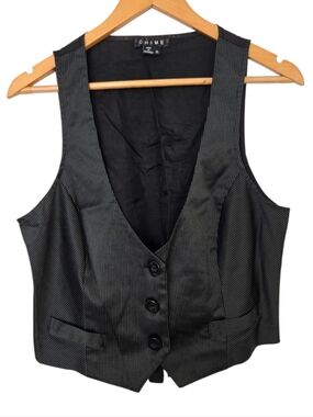 Chime Pinstripe Vest Womens XL Black Tailored Y2K Indie Layering Waistcoat